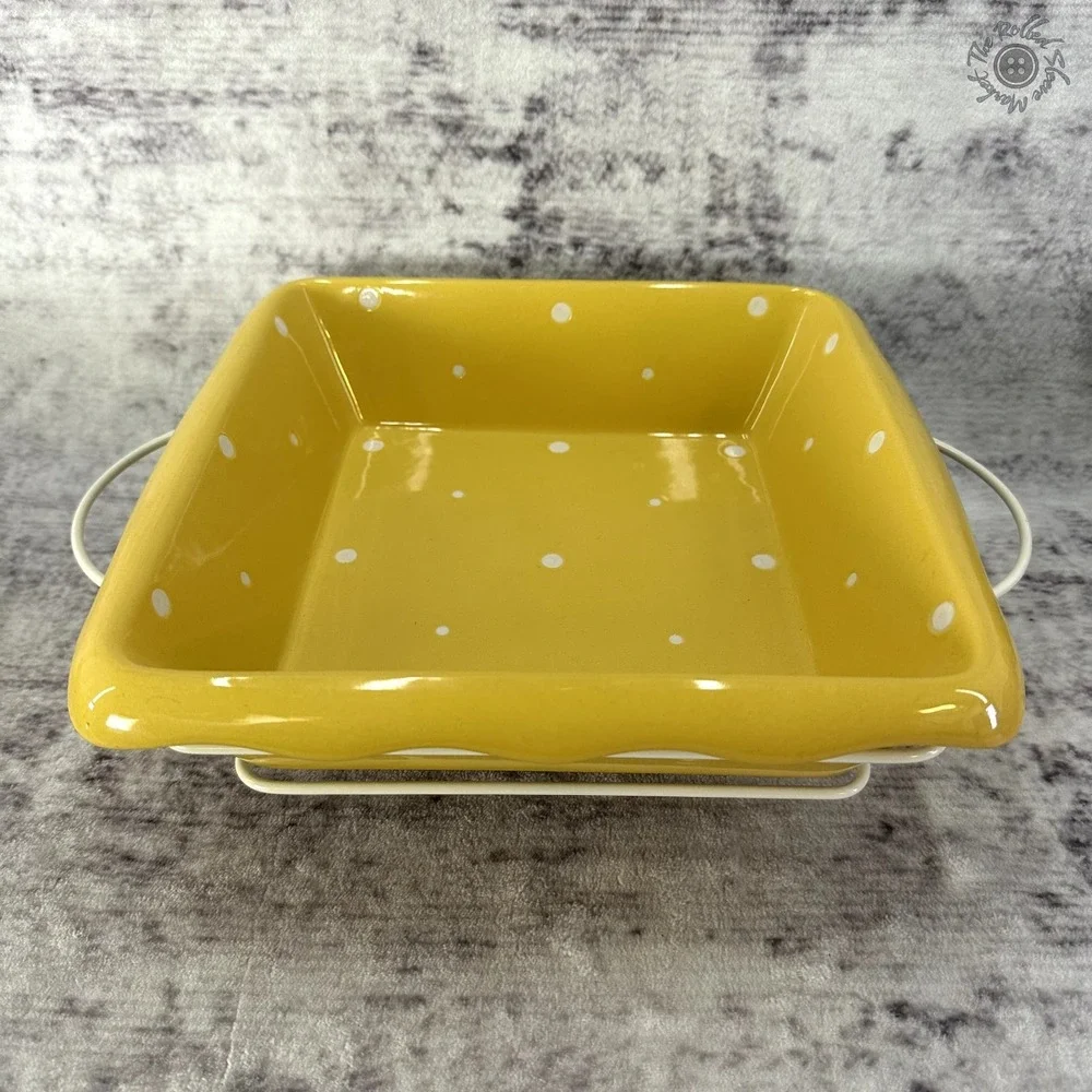Temptations 6 piece 8x8 9x9‎ Baking Dishes Wire Racks & Trivets Yellow Polka Dot